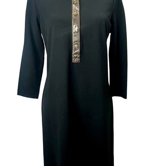 J.McLaughlin Falcon Dress Black Sheath Gold Button down Size S - Picture 4 of 14